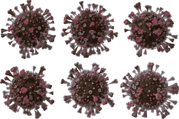 Corona VIrus COVID - Mikroskop altında 19 3d illüstrasyon, mürekkep vektörü.