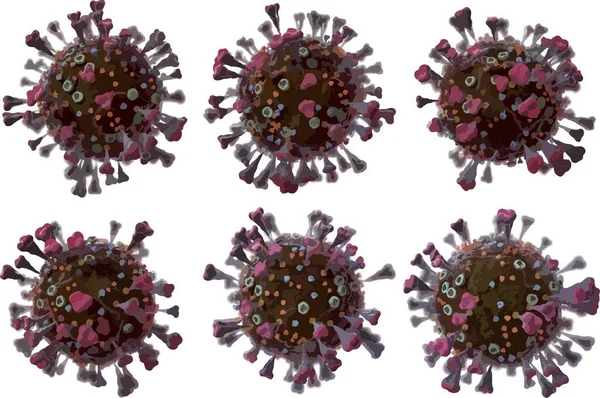 Corona VIrus COVID - Mikroskop altında 19 3d illüstrasyon, mürekkep vektörü.