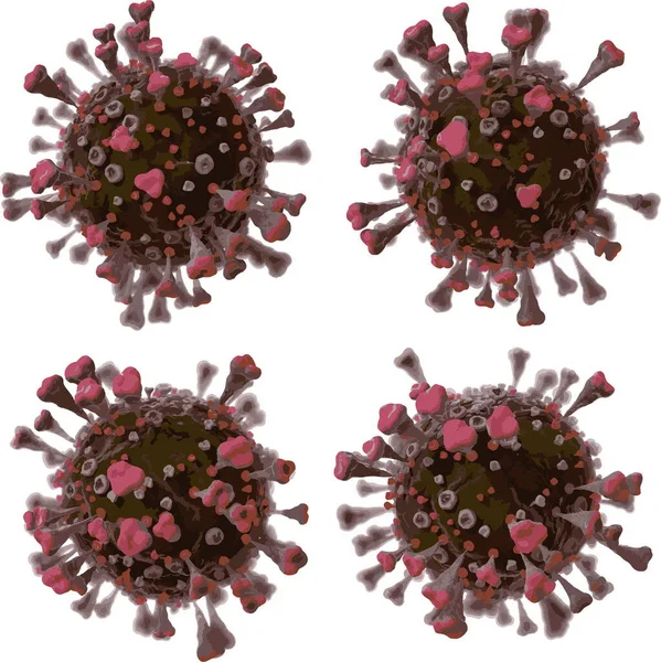 Corona VIrus COVID - Mikroskop altında 19 3d illüstrasyon, mürekkep vektörü.