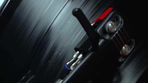 Video Vertikal Stories Tonearm Closeup Spinning Black Vinyl — Stok Video