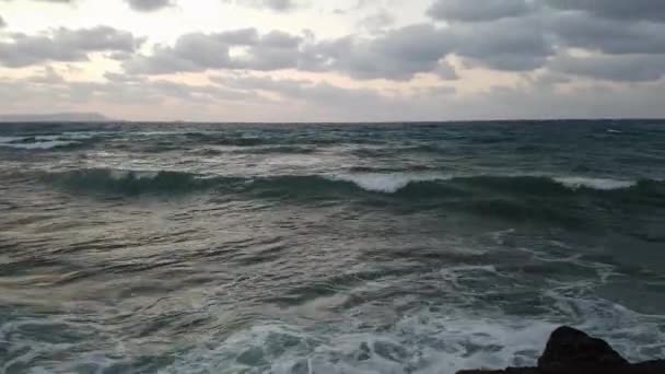 Windy Chopy Sea Splashing Waves Sunset Clouds — 비디오