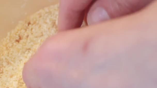 自家製のパン粉で転がすミートボールを作る — ストック動画