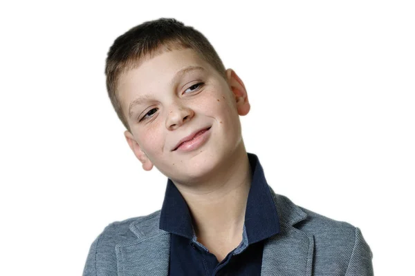 Retrato Adolescente Sobre Fondo Gris Primer Plano Sonriente Aislado —  Fotos de Stock