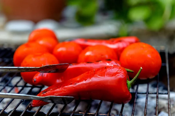 Pimenta Búlgara Tomates São Fritos Churrasco — Fotografia de Stock