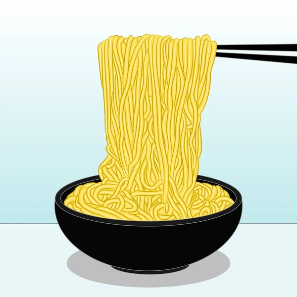 Fresh Delicious Bowl Asian Ramen Noodles Chopsticks White Background Vector — Stock Vector