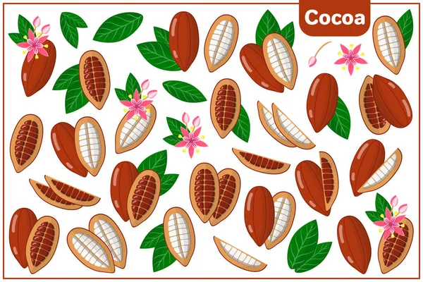 Conjunto Ilustraciones Dibujos Animados Vectoriales Con Frutas Exóticas Flores Hojas — Archivo Imágenes Vectoriales