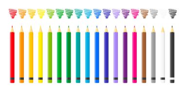 Beyaz zemin üzerinde renkli kalemler olan vektör karikatür çizimleri. Okula geri dön..