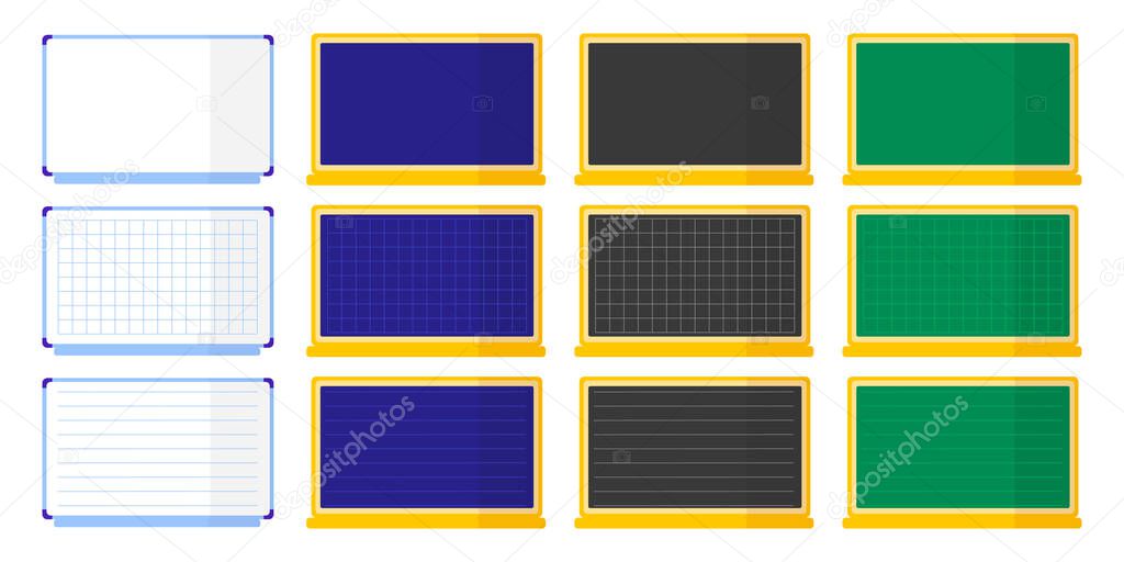 Set of vector cartoon illustrations with school blackboards on white background. Back to school.