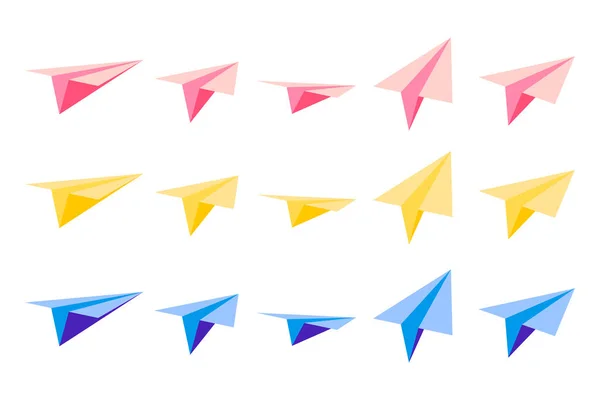 Set Van Vector Cartoon Illustraties Met Origami Papieren Vliegtuigen Met — Stockvector