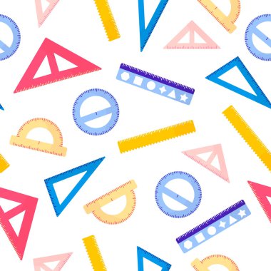 Beyaz arka planda ağ, baskı, kumaş dokusu ya da duvar kağıdı için farklı cetvellere sahip vektör karikatür deseni. Okula geri dön.