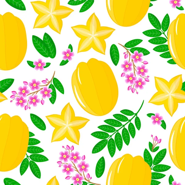 Vector Cartoon Seamless Pattern Averrhoa Carambola Star Fruit Exotic Fruits — Stock Vector