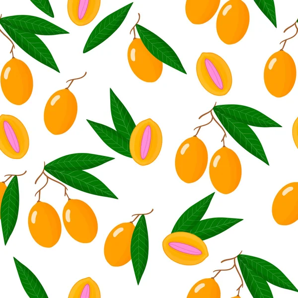 Patrón Sin Costura Dibujos Animados Vectoriales Con Frutas Hojas Exóticas — Vector de stock