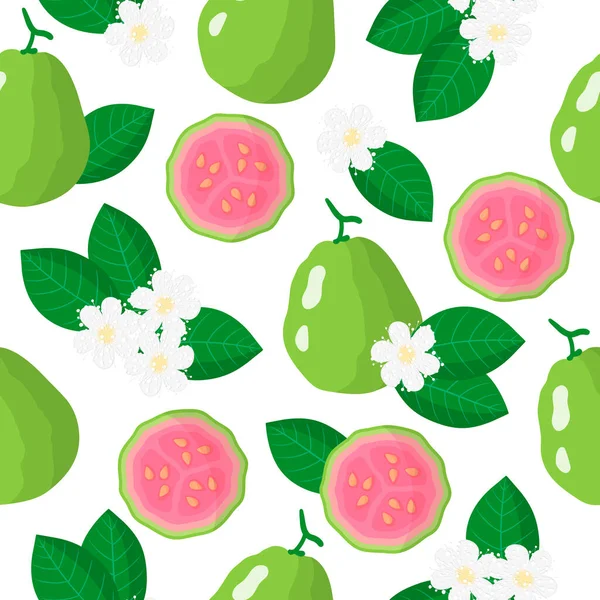 Patrón Sin Costura Dibujos Animados Vectoriales Con Frutas Exóticas Psidium — Vector de stock