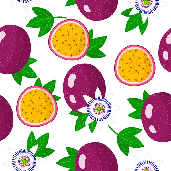 Patrón Sin Costura Dibujos Animados Vectoriales Con Passiflora Edulis Frutas — Vector de stock