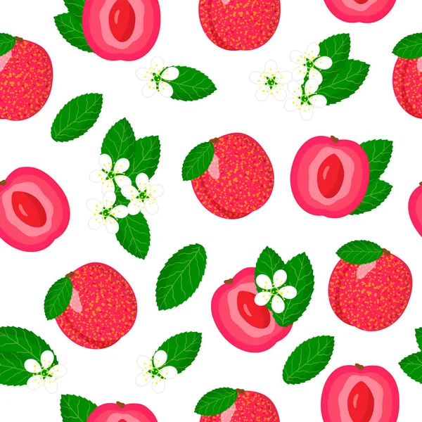 Patrón Sin Costuras Dibujos Animados Vectoriales Con Frutas Exóticas Plum — Vector de stock