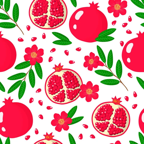 Patrón Sin Costura Dibujos Animados Vectoriales Con Frutas Exóticas Granada — Vector de stock