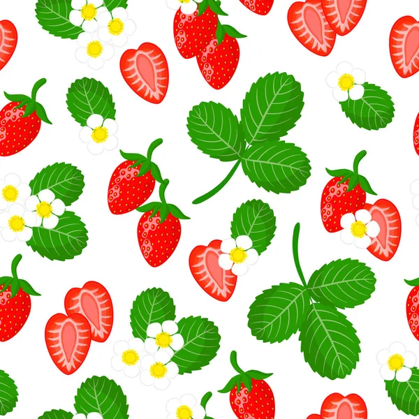 Patrón Sin Costuras Dibujos Animados Vectoriales Con Fragaria Vesca Fresa — Vector de stock