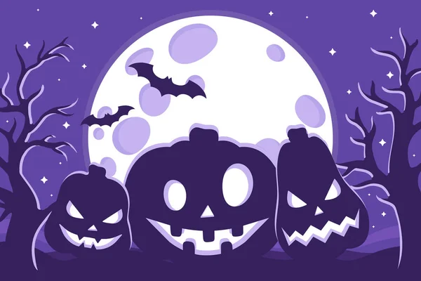 Vector Cartoon Illustratie Van Halloween Jack Lantern Pompoenen Silhouet Achtergrond — Stockvector