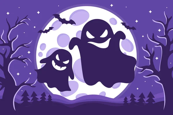 Vector Cartoon Illustratie Van Halloween Spoken Schrikt Silhouet Vliegen Met — Stockvector