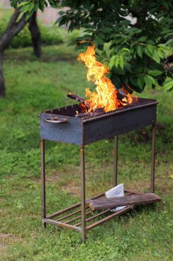 Barbeküde odun yakmak açık havada barbekü yapmak için.