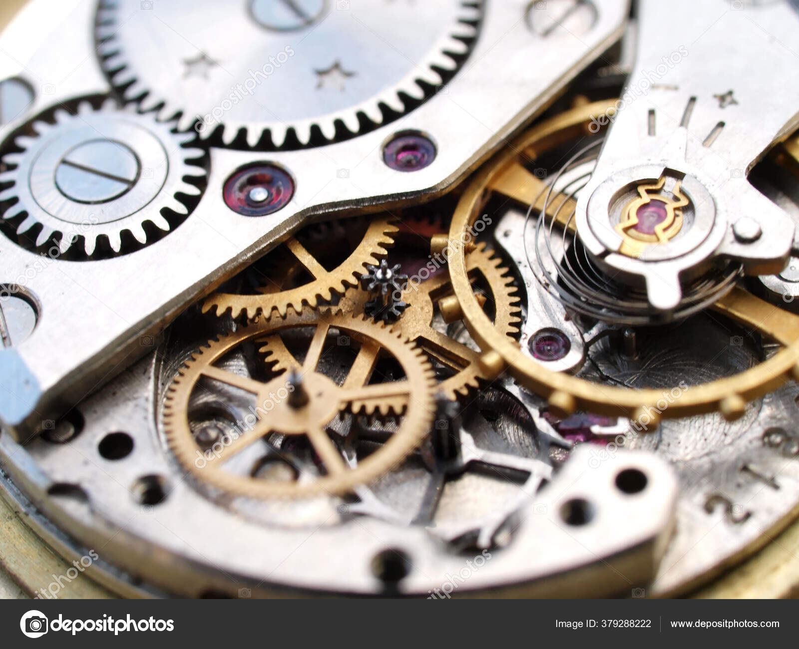 Macro Photo Près Des Engrenages Mécanisme Montre Vintage — Photo