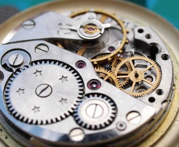 Primer plano del mecanismo de reloj de pulsera vintage