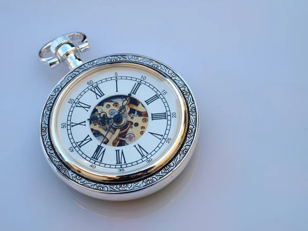 Pocket Watch White Surface — Stock Photo, Image