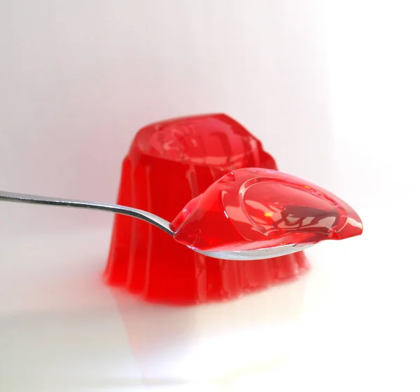 Sweet Jelly Pudding Strawberry Flavor White Background — Stock Photo, Image
