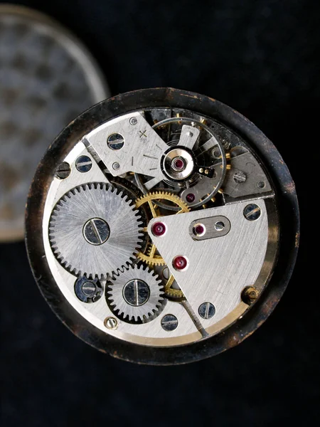 Крупным Планом Винтажного Механика Часы Калибра Черном Фоне — стоковое фото
