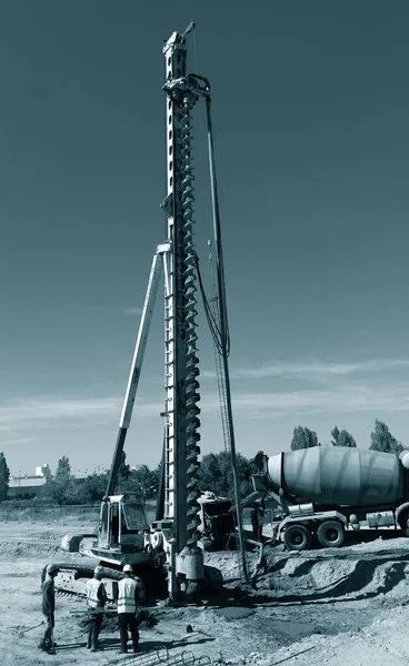 Concrete Fundation Pile Construction Drill Machine Site — Stock Photo, Image
