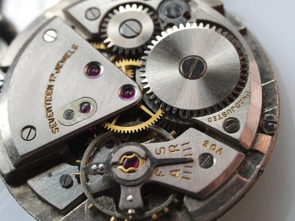 Primo Piano Del Calibro Orologio Meccanico Epoca — Foto Stock