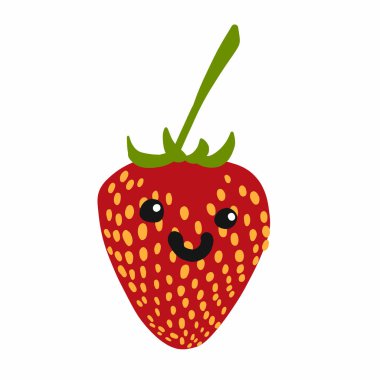 Çilekli karikatür karalama gülümseme vektör çizimi