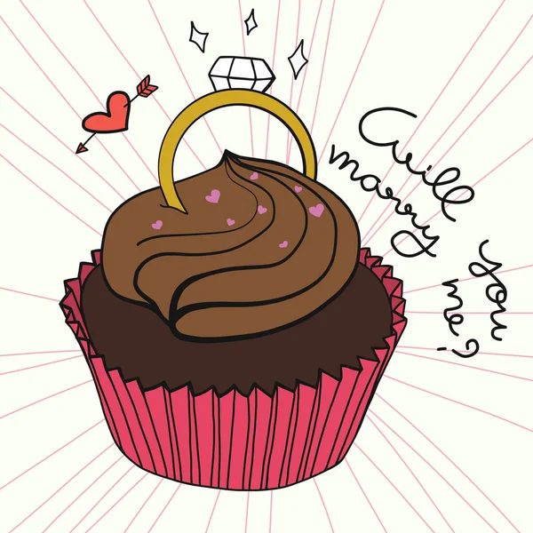 Wil Met Trouwen Cupcake Ring Cartoon Vector Illustratie — Stockvector