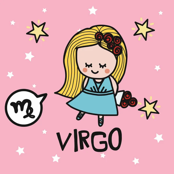 Virgo Horóscopo Dibujos Animados Vector Ilustración Doodle Estilo — Vector de stock