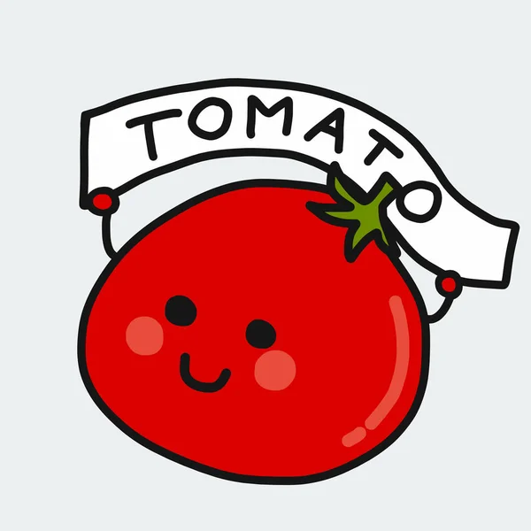 Pomidor Cute Uśmiech Twarz Wektor Kreskówki Ilustracja Doodle Styl — Wektor stockowy