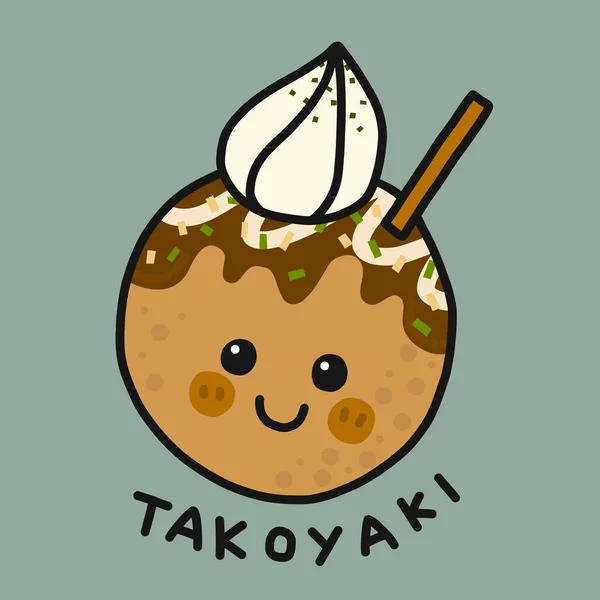 Takoyaki Japanisches Essen Cartoon Vektor Illustration Doodle Stil — Stockvektor