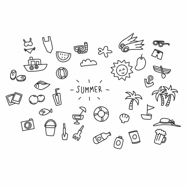 Summer Cartoon Doodle Set Vector Illustration — Stock Vector