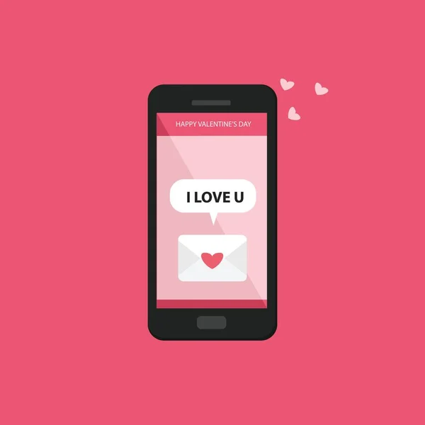 Adoro Tuo Amore Lettera Messaggio Casella Posta Smartphone Disegno Piatto — Vettoriale Stock