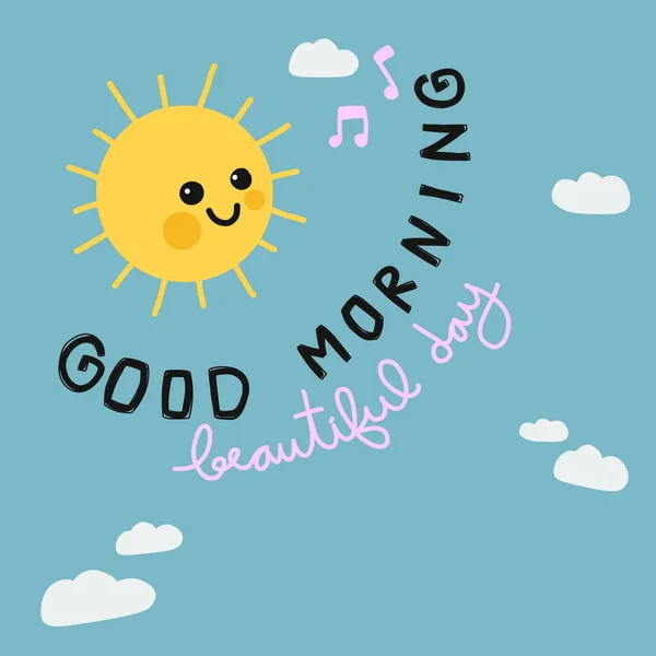 Buenos Días Hermoso Día Sol Sonrisa Dibujos Animados Doodle Vector — Archivo Imágenes Vectoriales