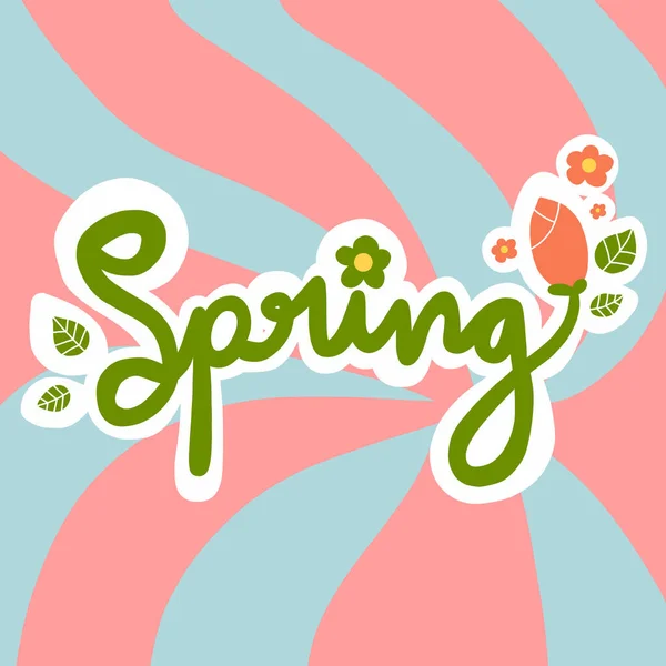 Frühling Wort Schriftzug Blume Blühenden Retro Stil Cartoon Vektor Illustration — Stockvektor