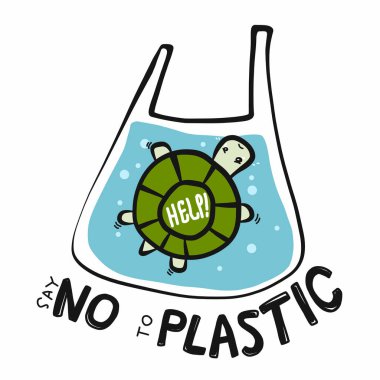 Kaplumbağa plastik karikatür vektör çizim çizim stiline hayır diyor