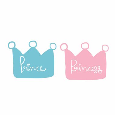 Prens ve prenses karikatür pembe ve mavi pastel vektör çizimi