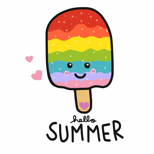 Hallo Sommer Regenbogen Eis Lächeln Gesicht Cartoon Vektor Illustration Doodle — Stockvektor