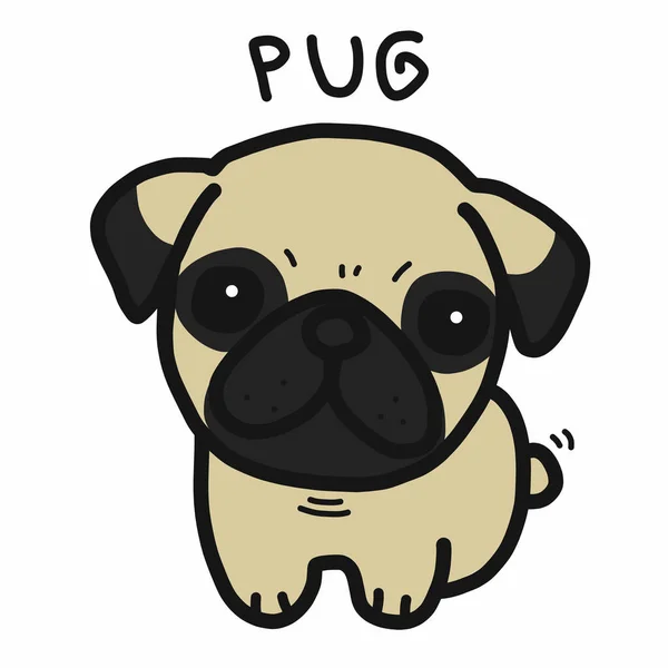 Pug Perro Dibujos Animados Estilo Garabato — Vector de stock