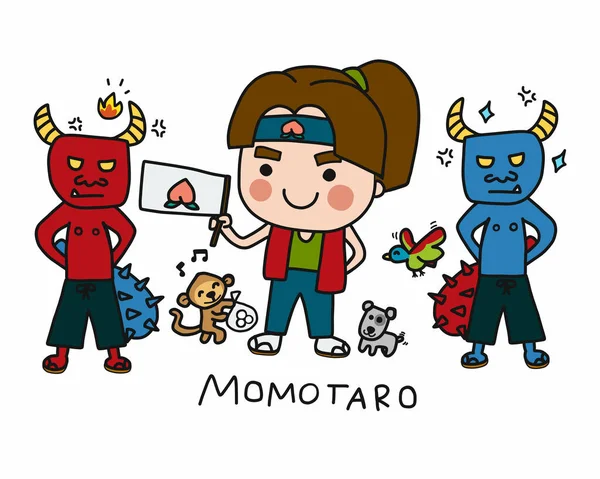 Momotaro (Japonca geleneksel hikayeler) karalama tarzı vektör çizimi
