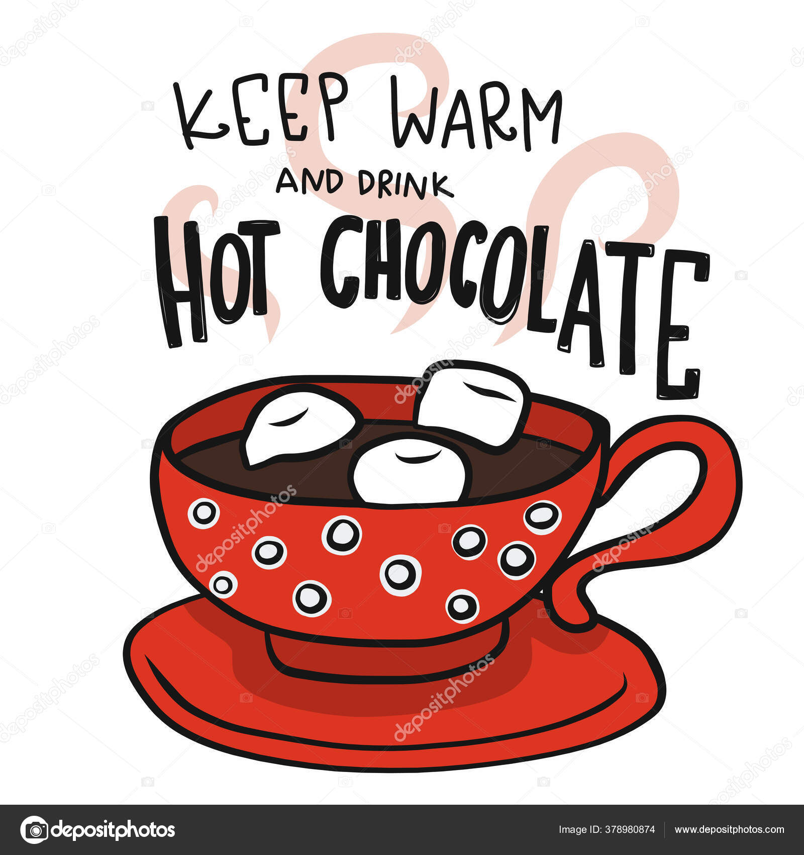 Keep Warm Drink Hot Chocolate Red Cup Cartoon Vector Illustration Stock