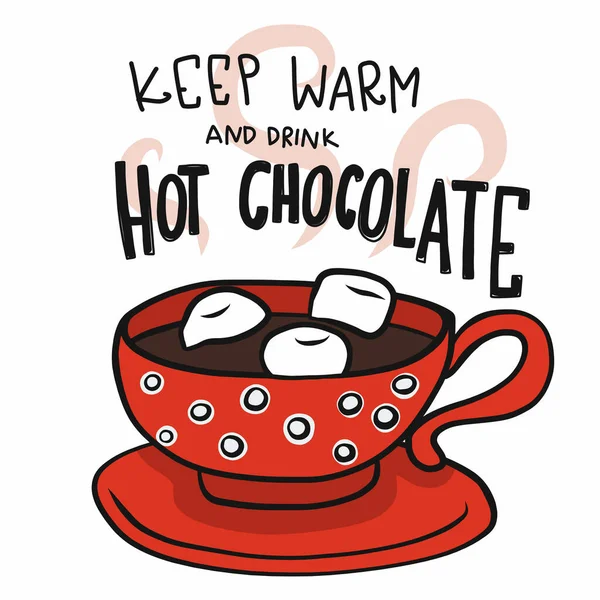 Mantenha Quente Beber Chocolate Quente Vermelho Copo Cartoon Vetor Ilustração — Vetor de Stock