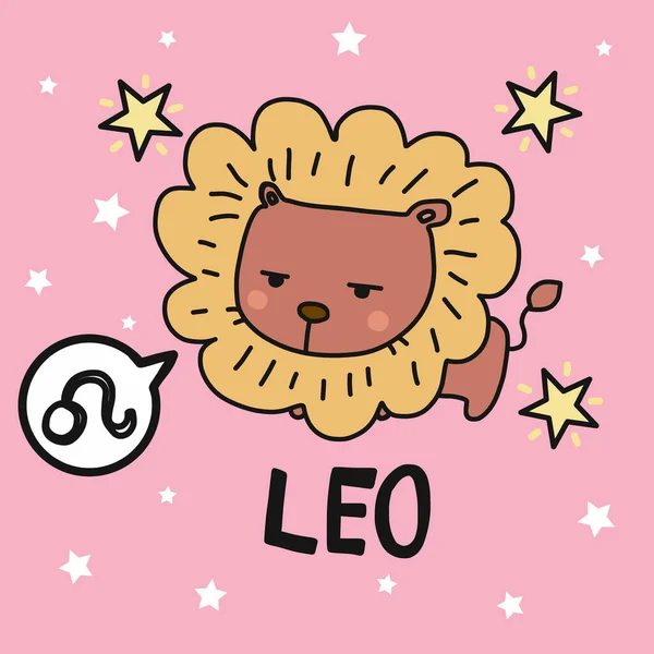 Leo Horóscopo Dibujos Animados Vector Ilustración Garabato Estilo — Vector de stock