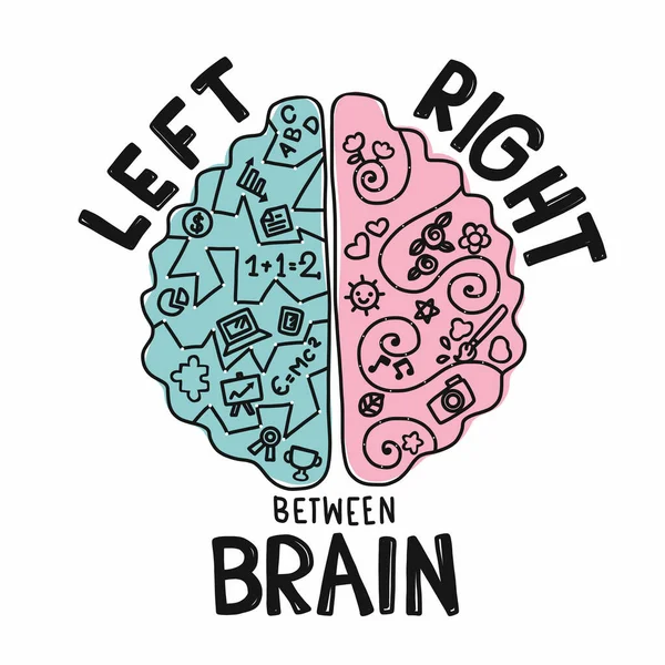 Links Gegen Rechts Gehirn Cartoon Doodle Vektor Infografik Illustration — Stockvektor