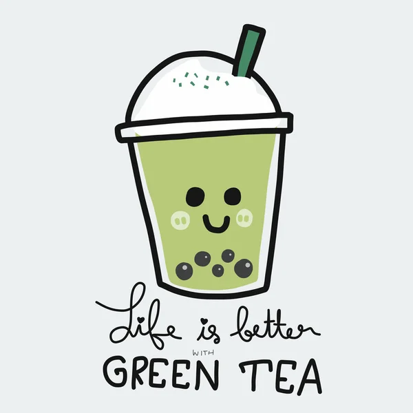 Das Leben Ist Besser Mit Bubble Green Tea Cartoon Vektor — Stockvektor